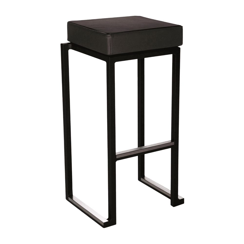 Steel Bar Stool in Black Frame With Faux Leather Seat Pad - Kubo