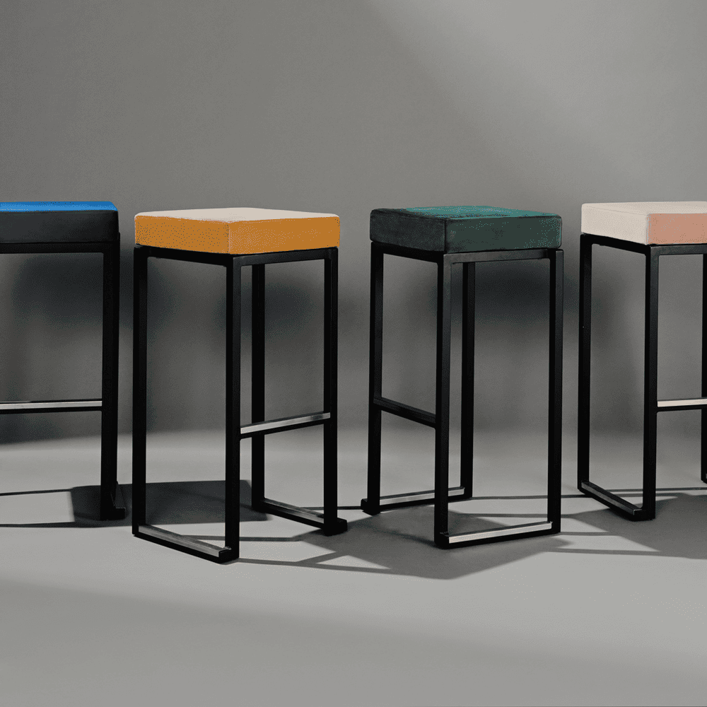 Steel Bar Stool in Black Frame With Velvet Seat Pad - Kubo