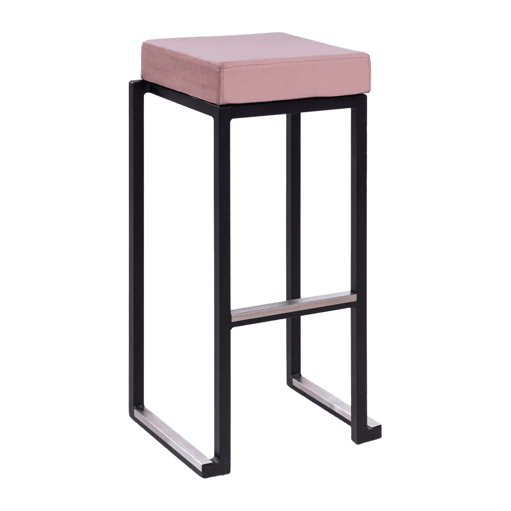 Steel Bar Stool in Black Frame With Velvet Seat Pad - Kubo