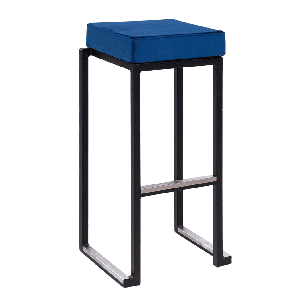 Steel Bar Stool in Black Frame With Velvet Seat Pad - Kubo