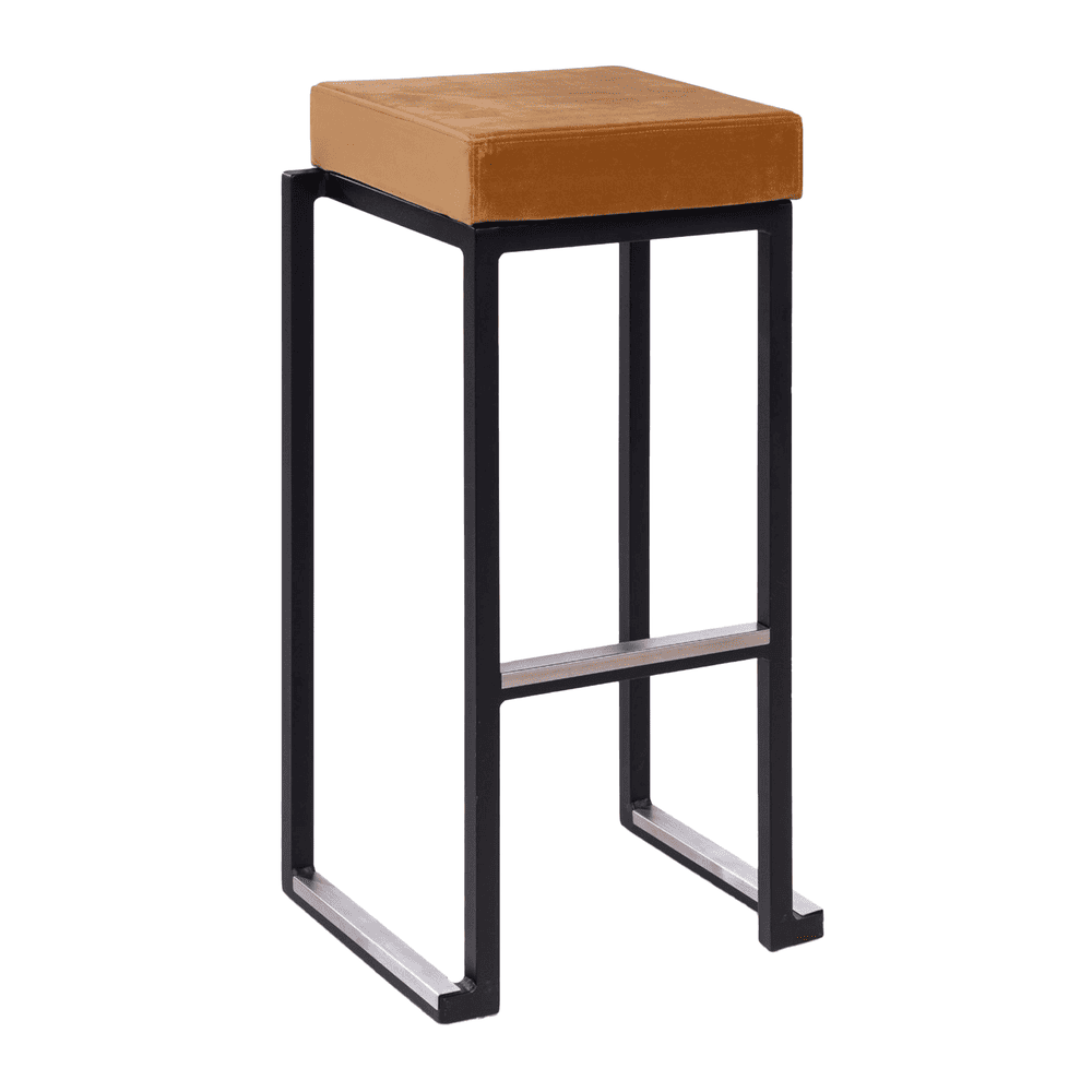 Steel Bar Stool in Black Frame With Velvet Seat Pad - Kubo
