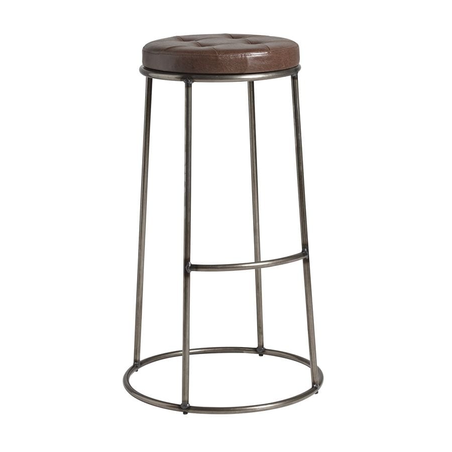 Steel Bar Stool With Faux Leather Seat Pad And Clear Metal Frame - Max