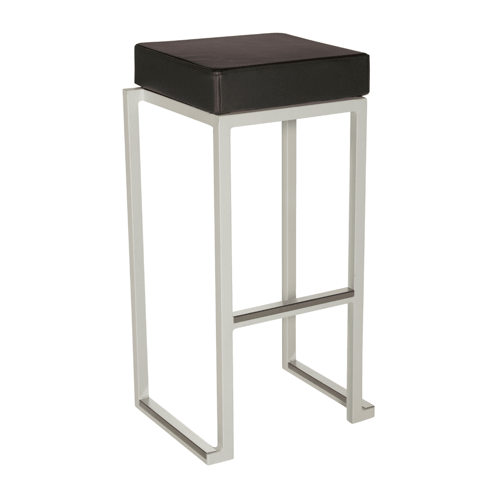 Steel Bar Stool in White Frame With Faux Leather Seat Pad - Kubo