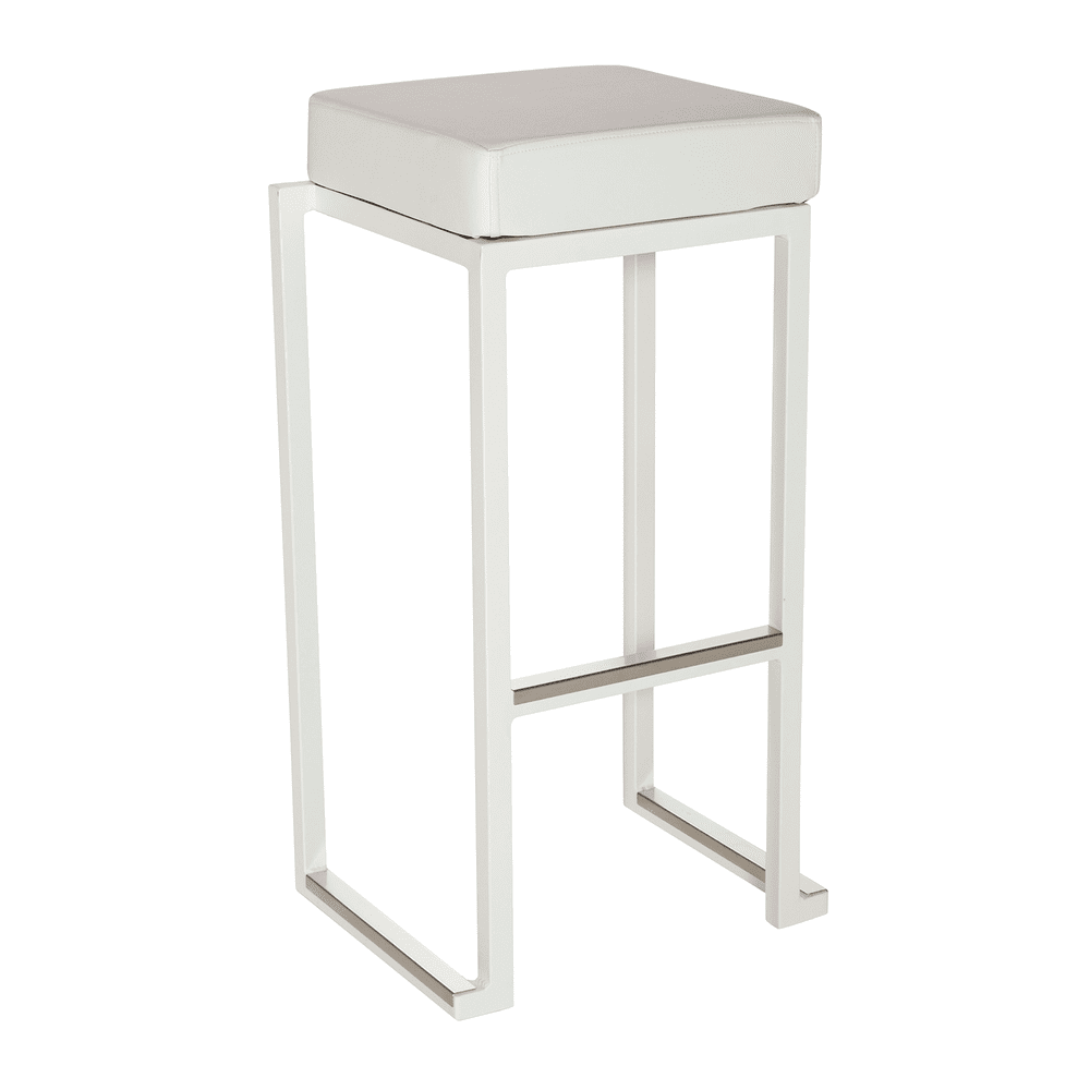Steel Bar Stool in White Frame With Faux Leather Seat Pad - Kubo