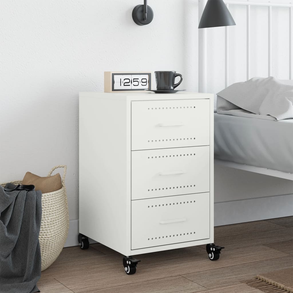 Steel Bedside Cabinet With 3 Drawers - Vantage Home