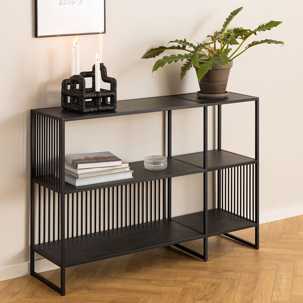 Steel Bookcase With 2 Marble Effect Wooden Shelves - Strington
