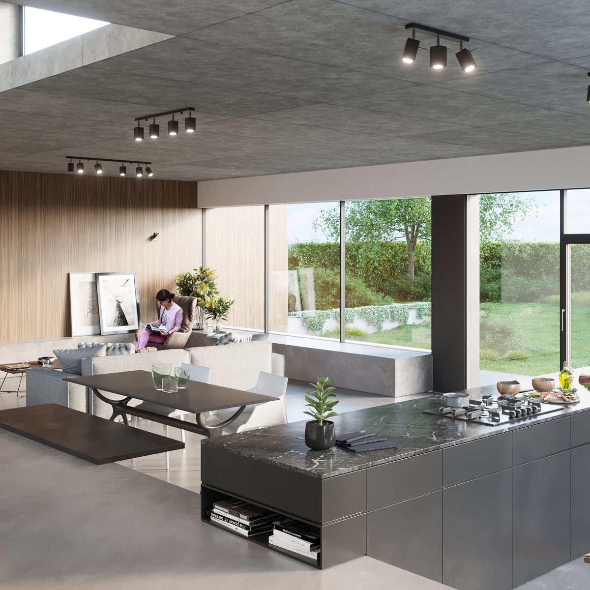 Steel Ceiling Light With 2 Merida Lamps - Bittersweet Shimmer