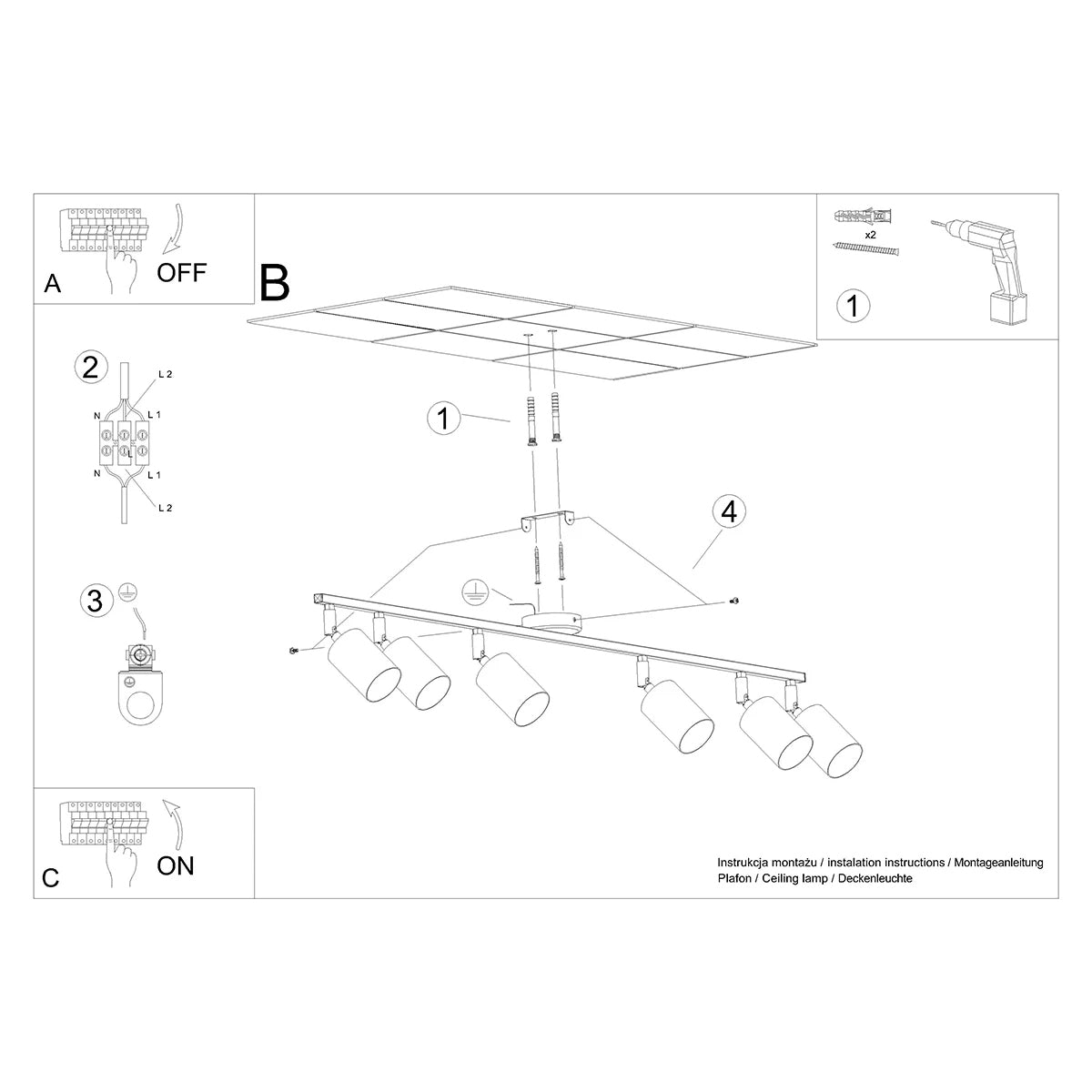 Steel Ceiling Light With 6 Lemmi Lamps - Bittersweet Shimmer