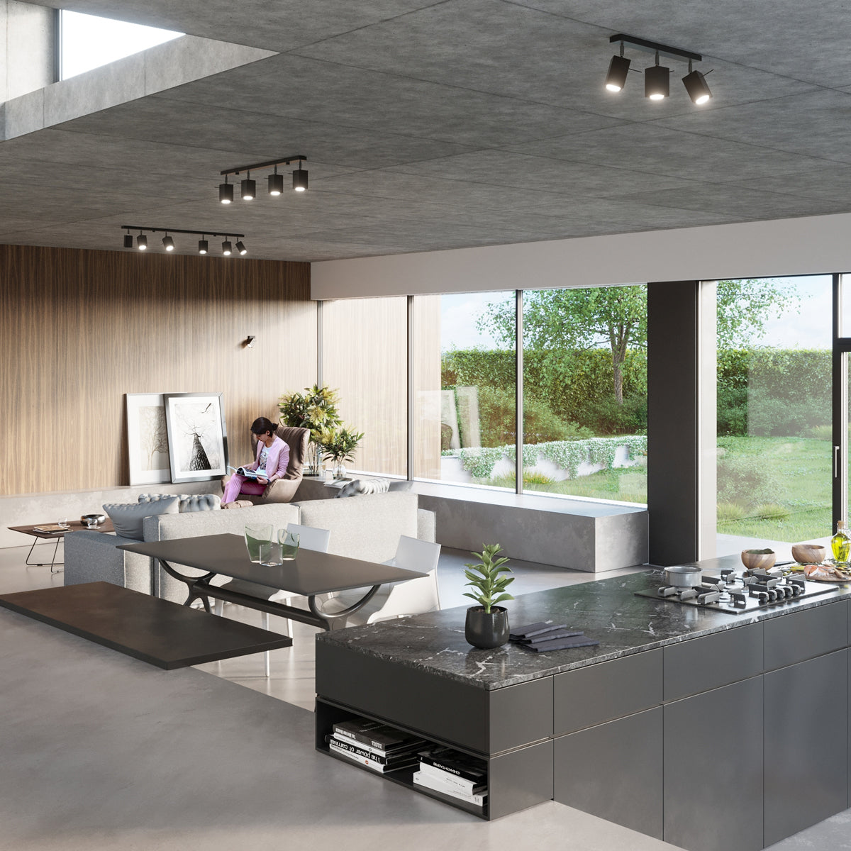 Steel Ceiling Light Rectangular With 4 Merida Lamps - Bittersweet Shimmer