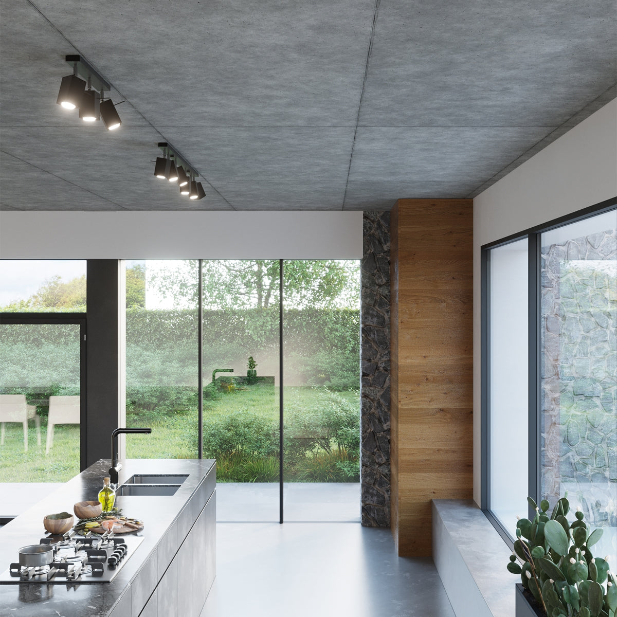 Steel Ceiling Light Rectangular With 4 Merida Lamps - Bittersweet Shimmer