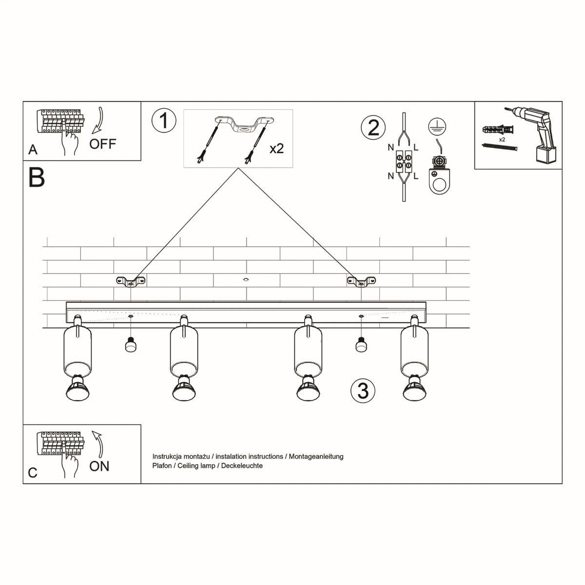 Steel Ceiling Light Rectangular With 4 Ring Lamps - Bittersweet Shimmer