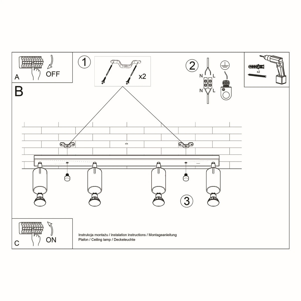 Steel Ceiling Light Rectangular With 4 Ring Lamps - Bittersweet Shimmer