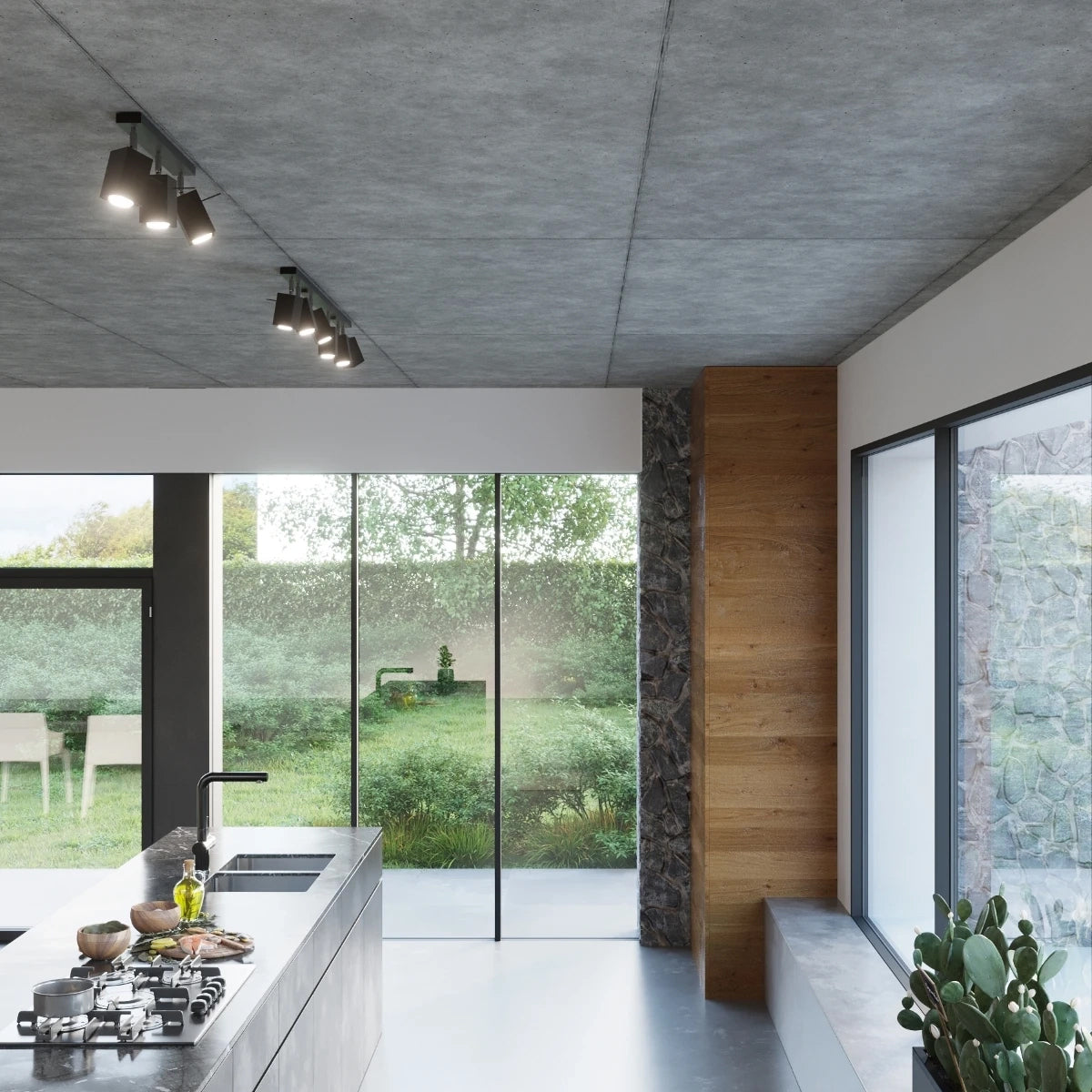 Steel Ceiling Light Rectangular With 6 Merida Lamps - Bittersweet Shimmer