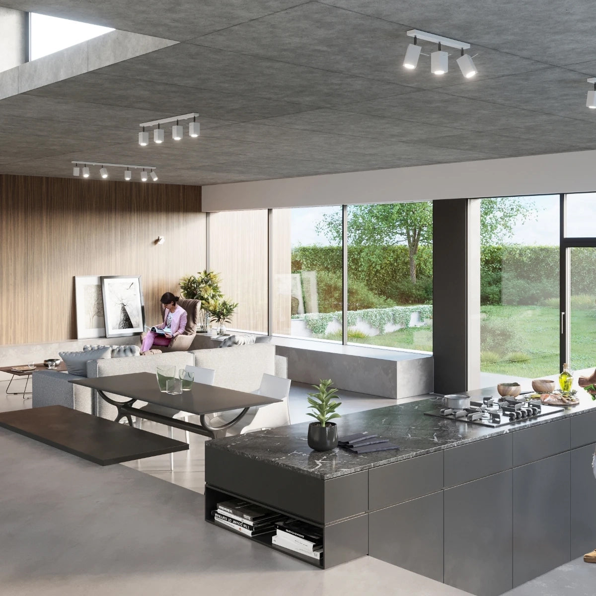 Steel Ceiling Light Rectangular With 6 Merida Lamps - Bittersweet Shimmer