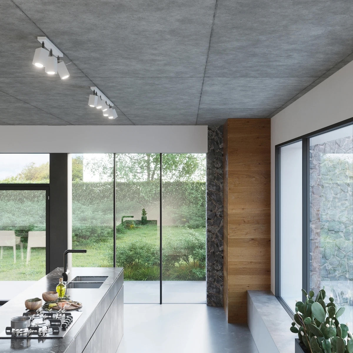 Steel Ceiling Light Rectangular With 6 Merida Lamps - Bittersweet Shimmer