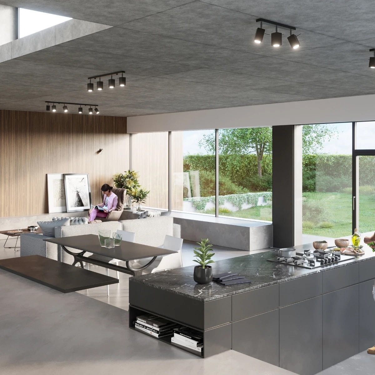 Steel Ceiling Light Square With 4 Merida Lamps - Bittersweet Shimmer