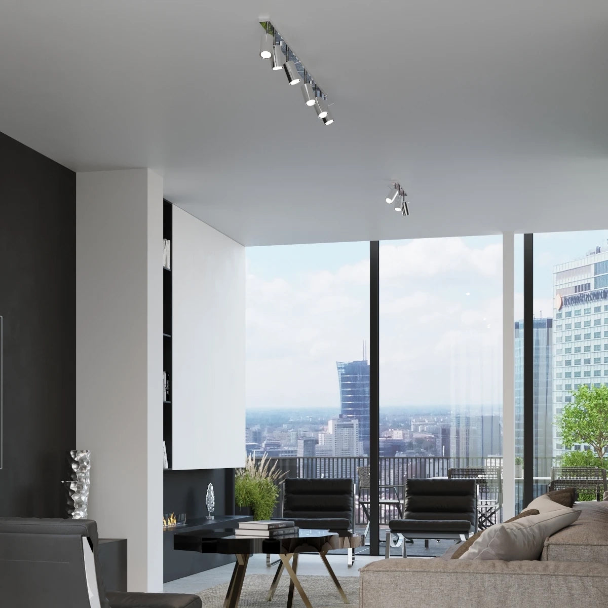 Steel Ceiling Light Square With 4 Ring Lamps - Bittersweet Shimmer