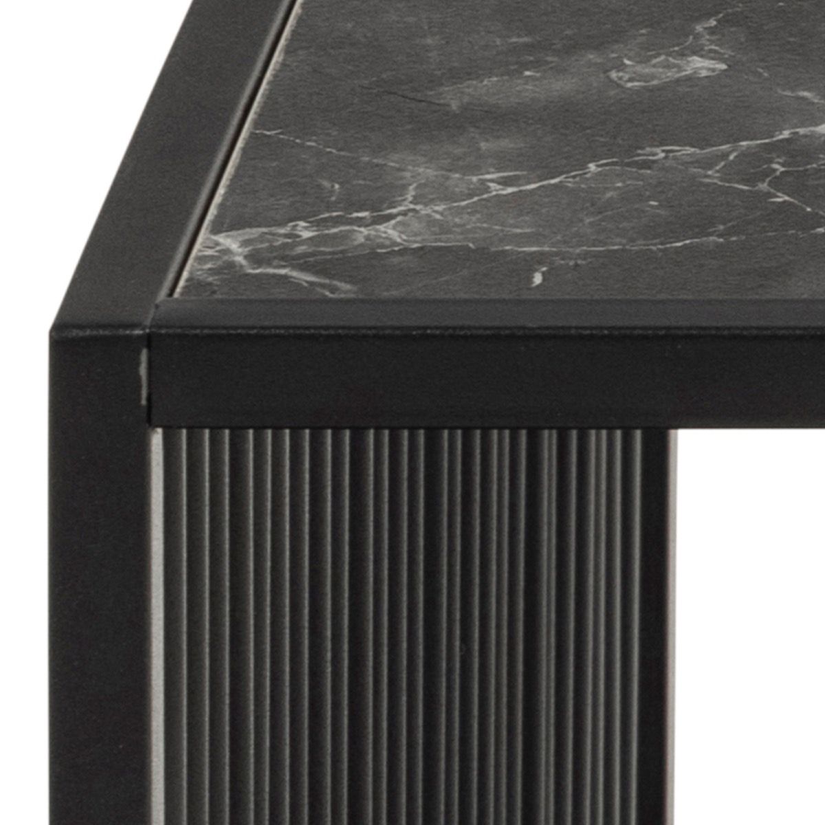 Steel Coffee Table Square With Wooden Marble Effect And Glass Top - Strington