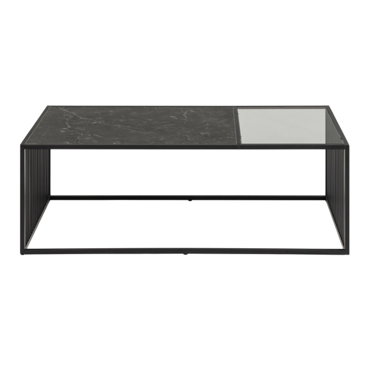 Steel Coffee Table With Wooden Marble Effect And Glass Top - Strington