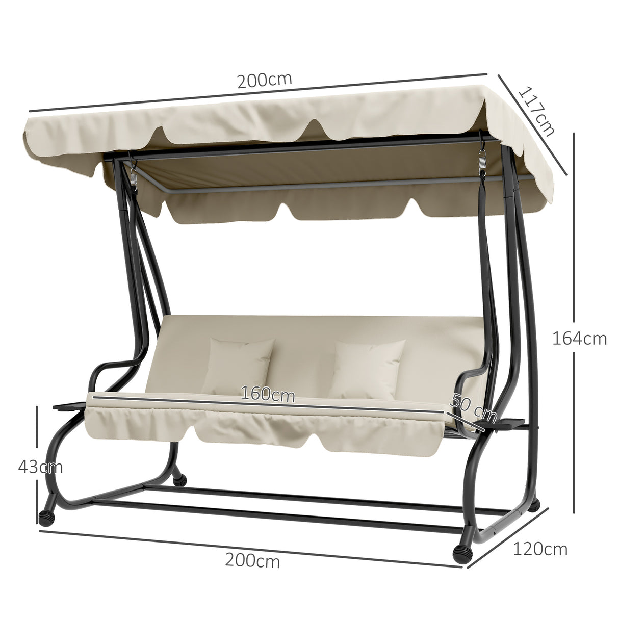 Steel Convertible 3 Seater Garden Swing Chair Bed With Adjustable Canopy - Velmora