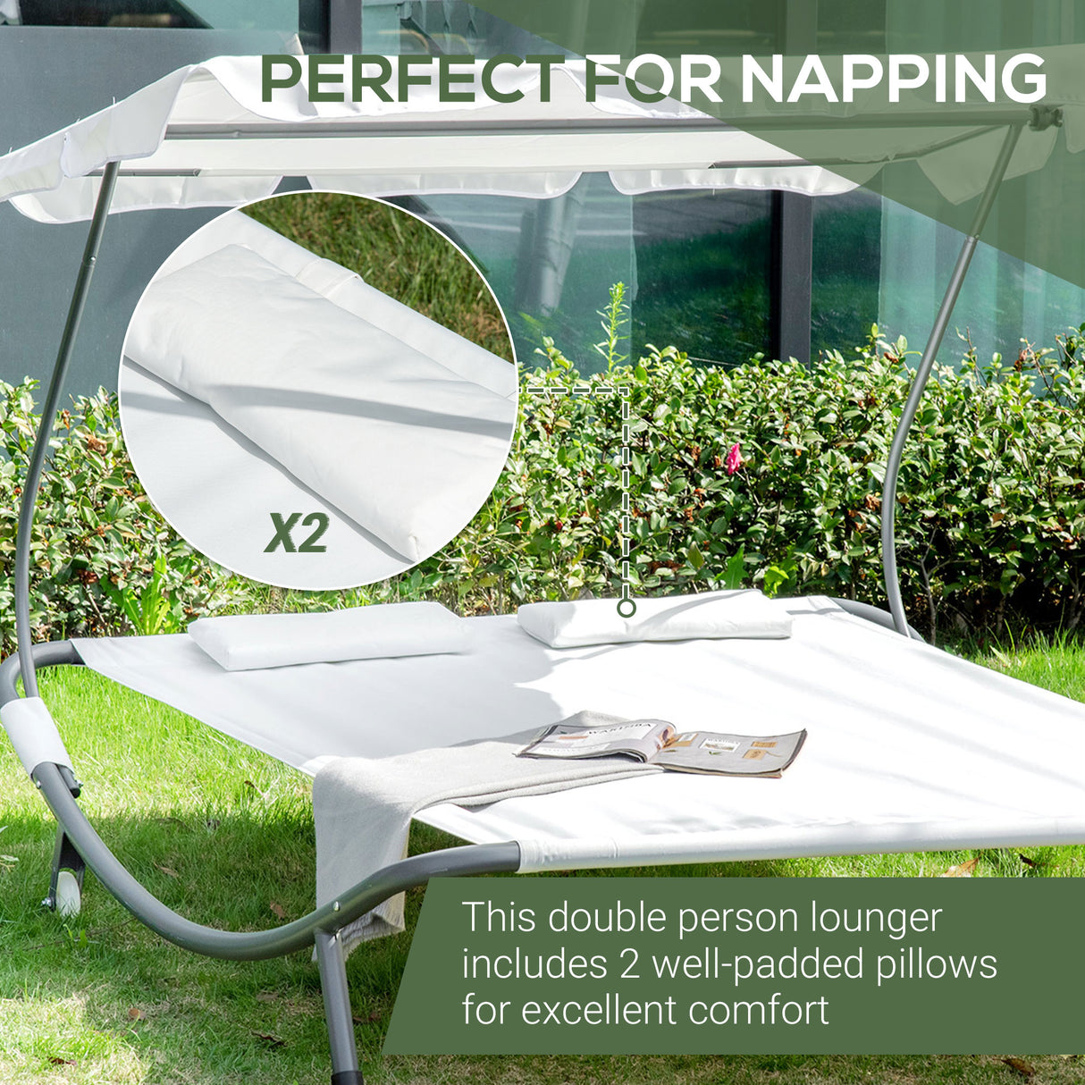 Steel Double Garden Sun Lounger With Adjustable Detachable Canopy - Velmora