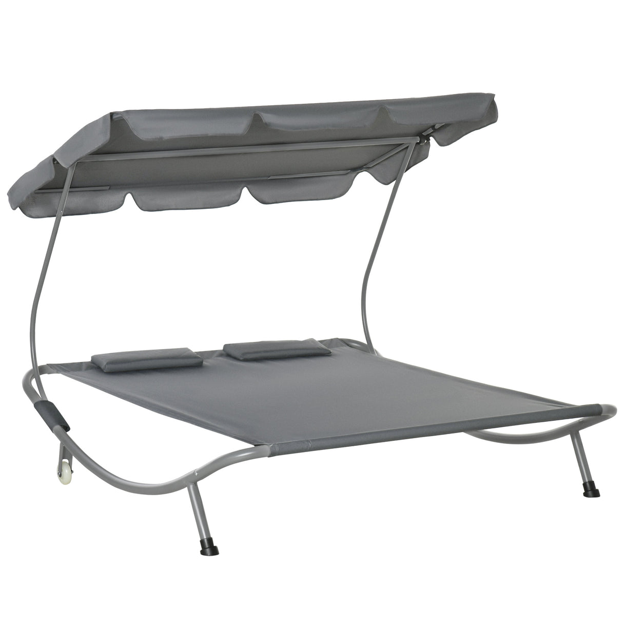 Steel Double Garden Sun Lounger With Adjustable Detachable Canopy - Velmora