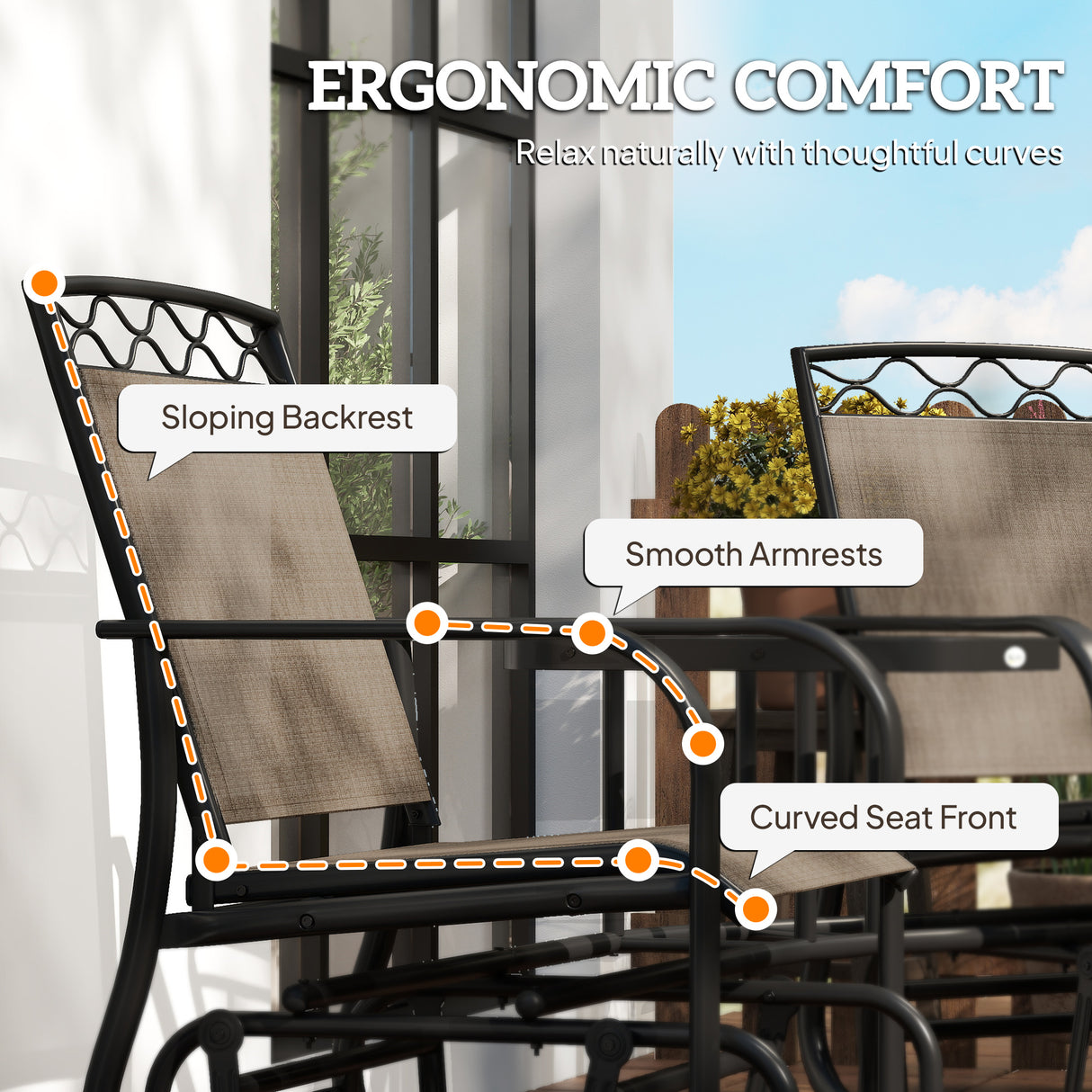 Steel Double Outdoor Glider Rocking Chairs With Tempered Glass Table - Velmora