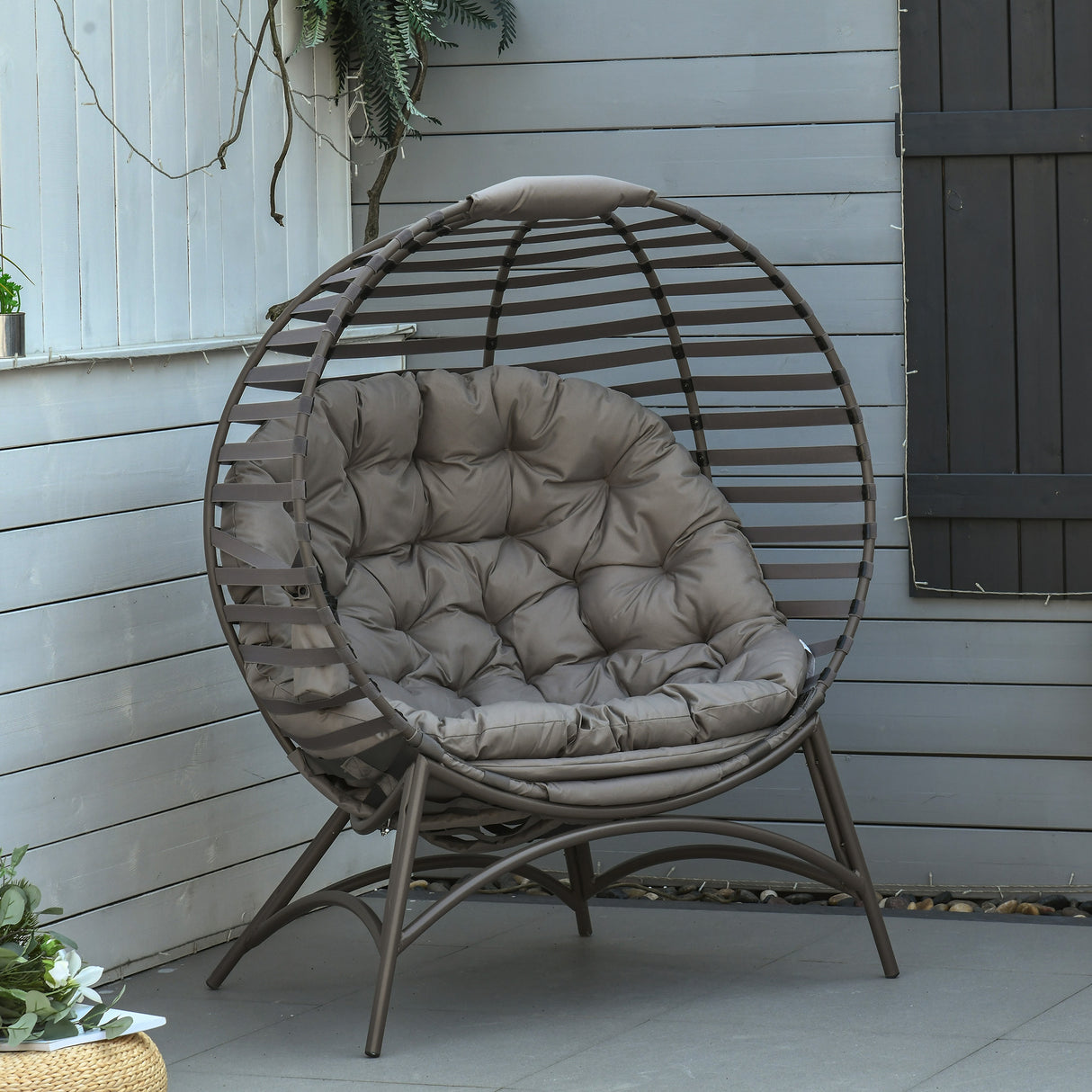 Steel Egg Chair With Cushion and Side Pocket - Velmora