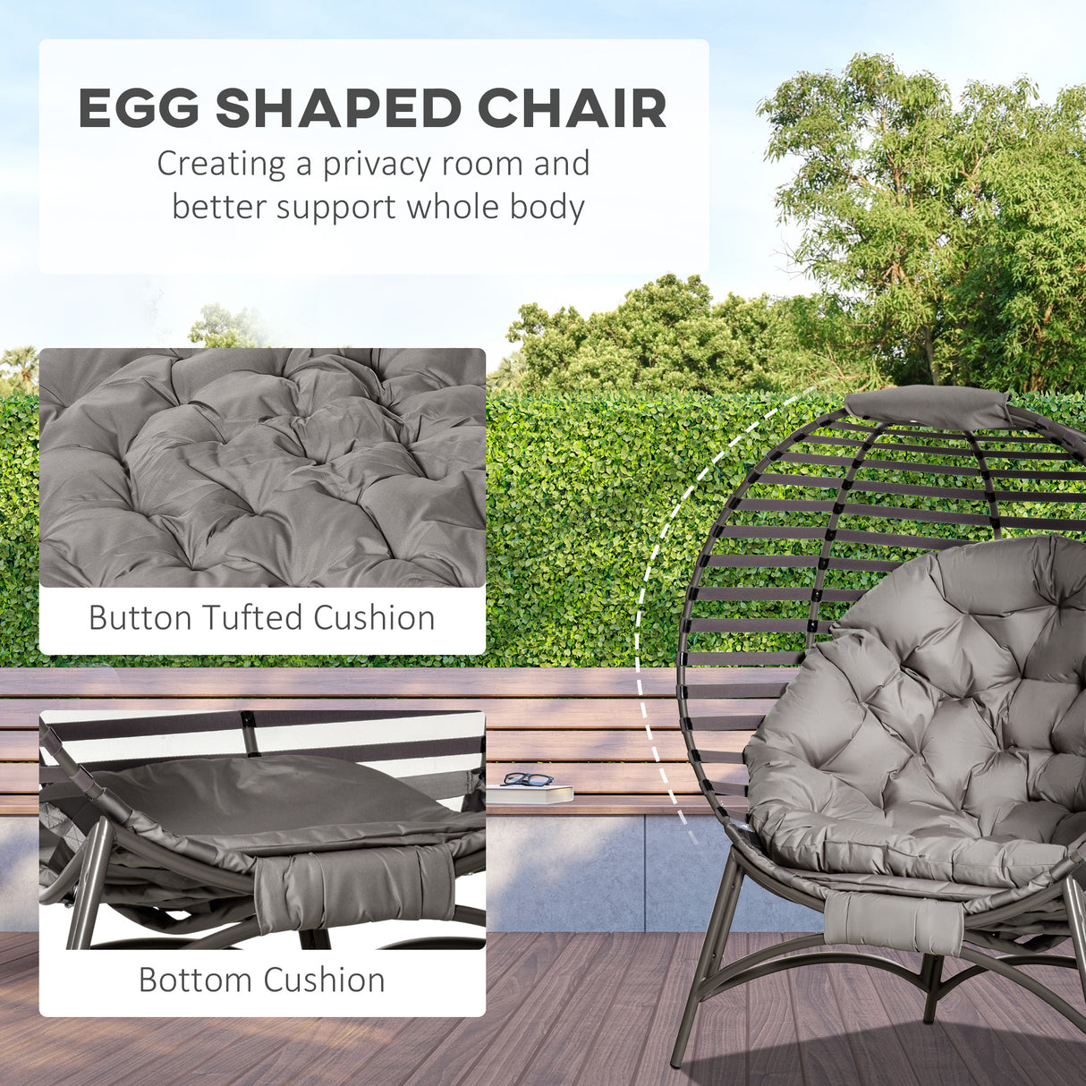 Steel Egg Chair With Cushion and Side Pocket - Velmora