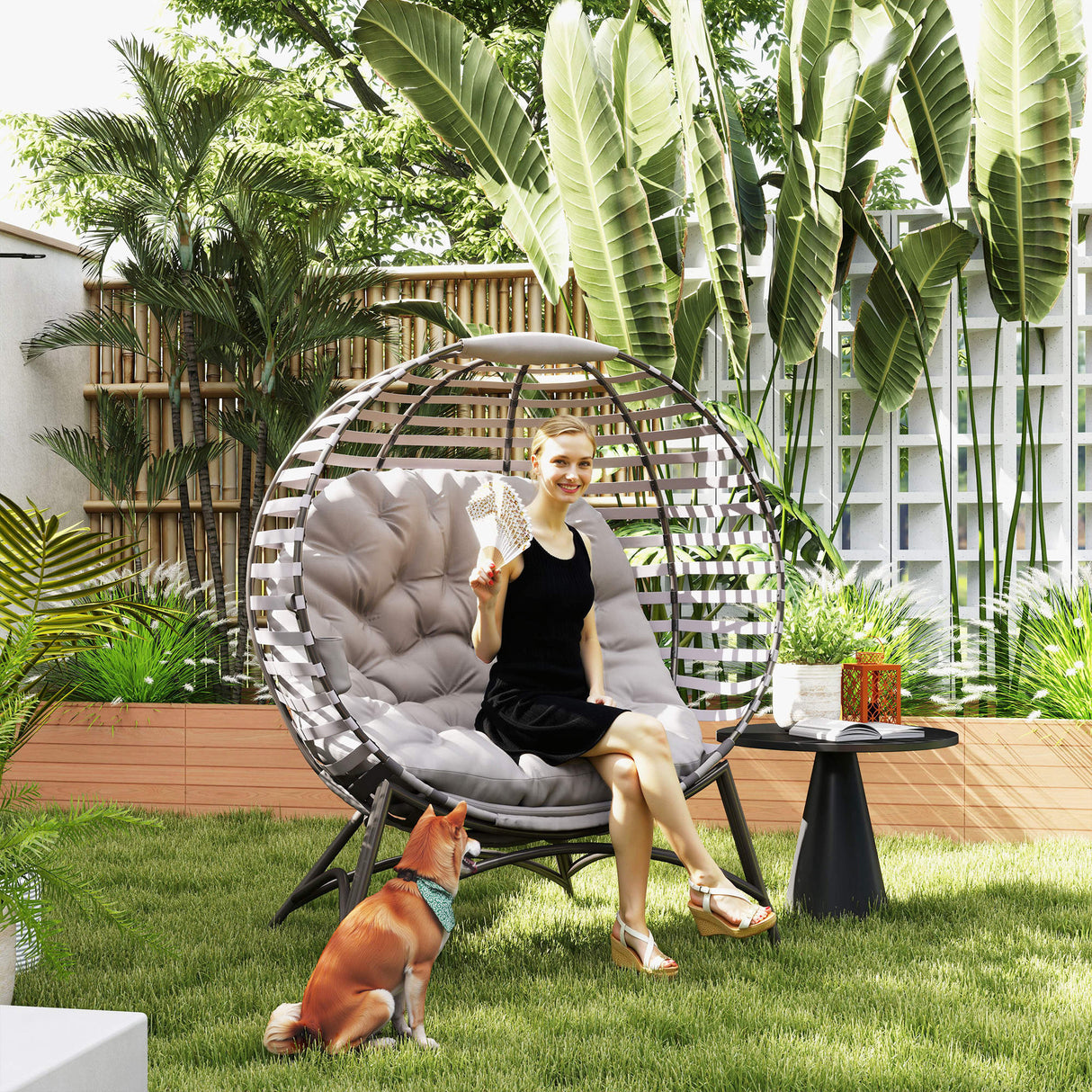 Steel Egg Chair With Cushion and Side Pocket - Velmora