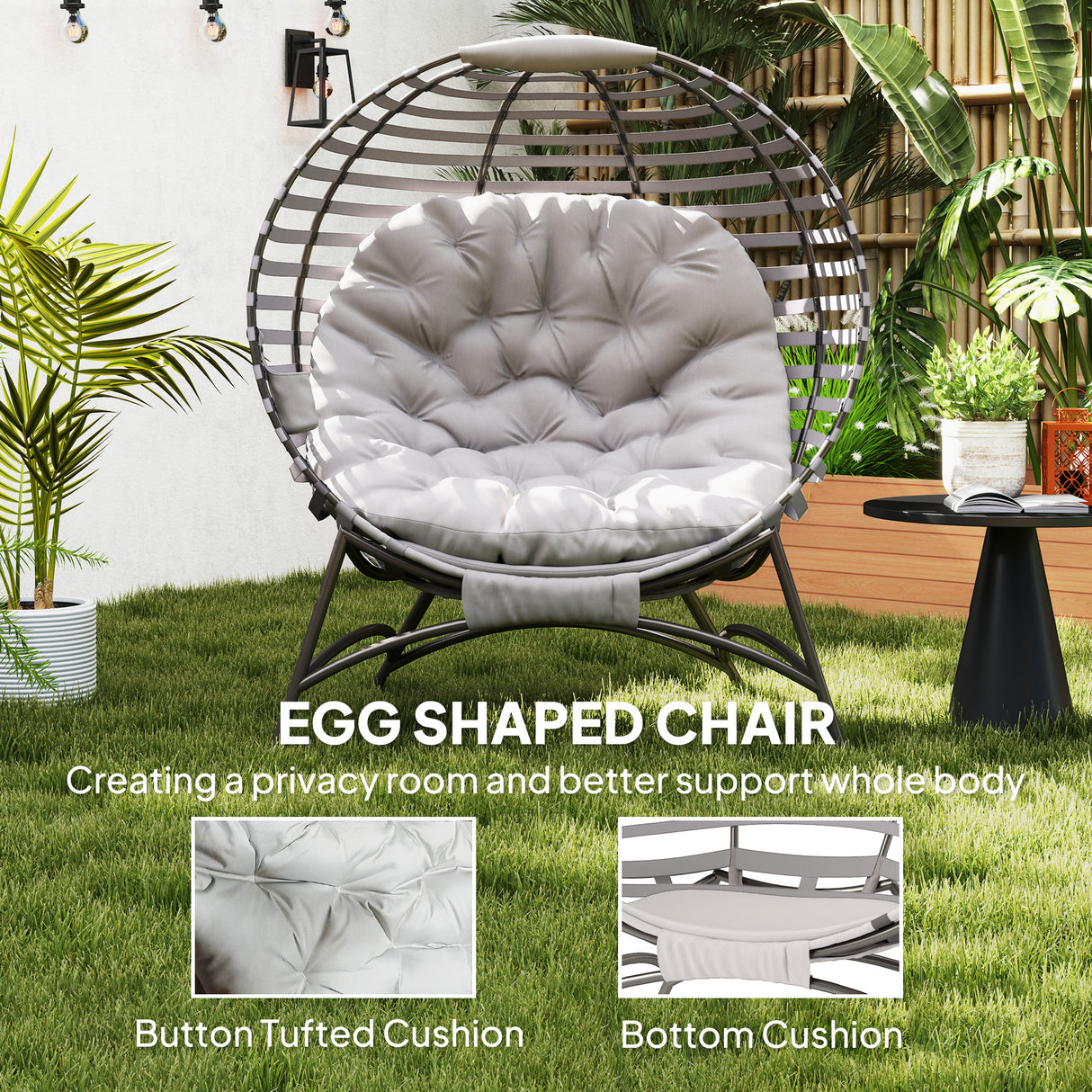 Steel Egg Chair With Cushion and Side Pocket - Velmora