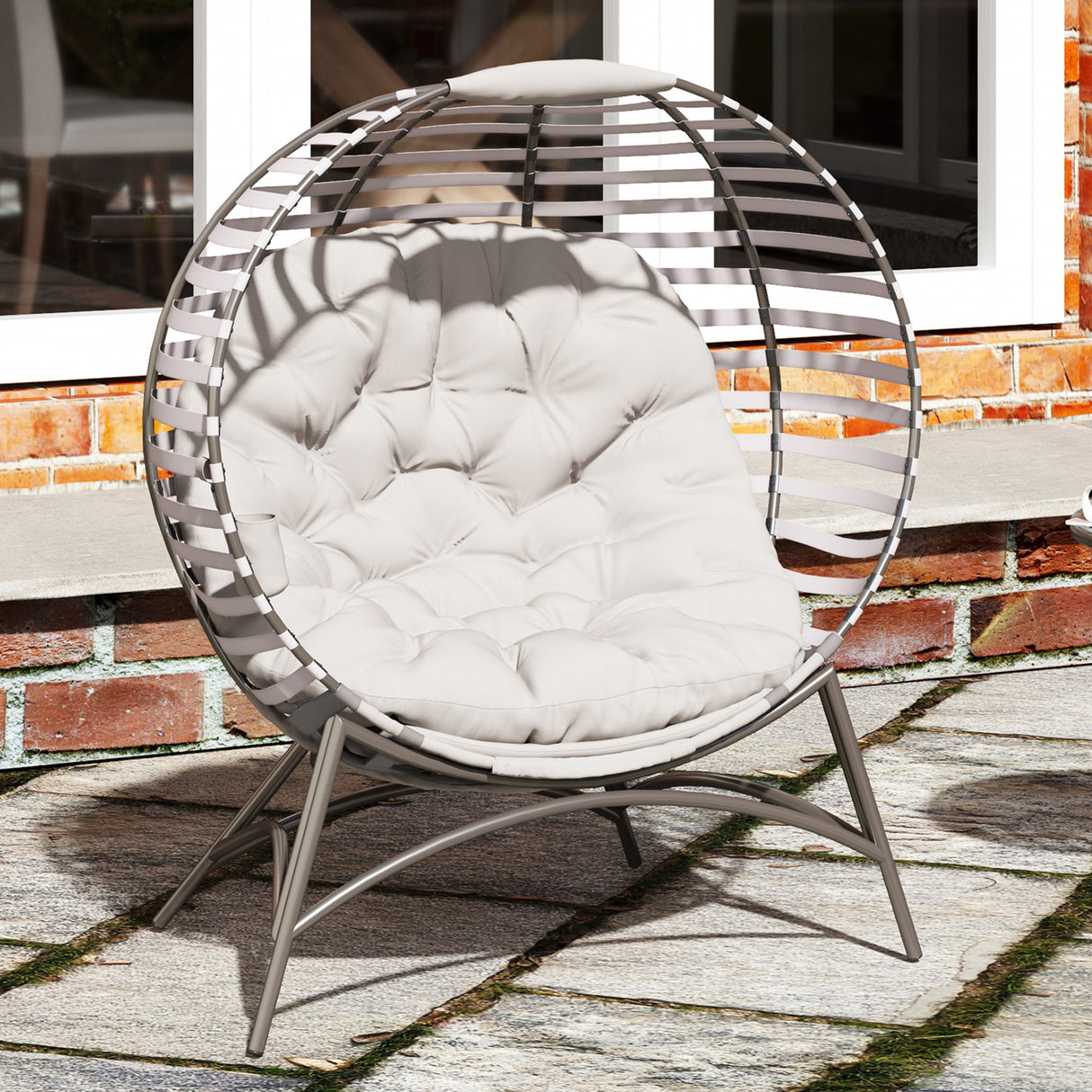 Steel Egg Chair With Cushion and Side Pocket - Velmora