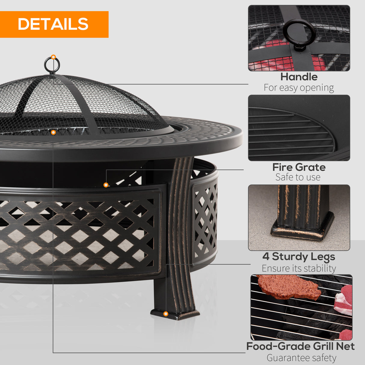 Steel Fire Pit With Grill Net And Mesh Lid for Camping - Velmora