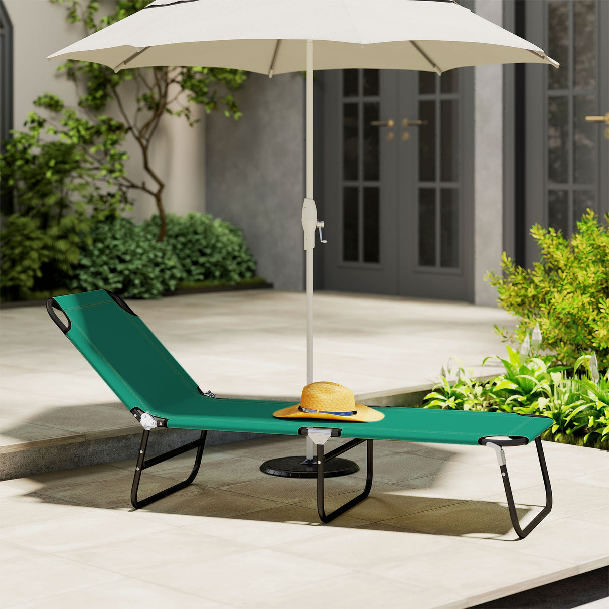 Steel Foldable Garden Sun Lounger With 5-Position Adjustable Backrest - Velmora