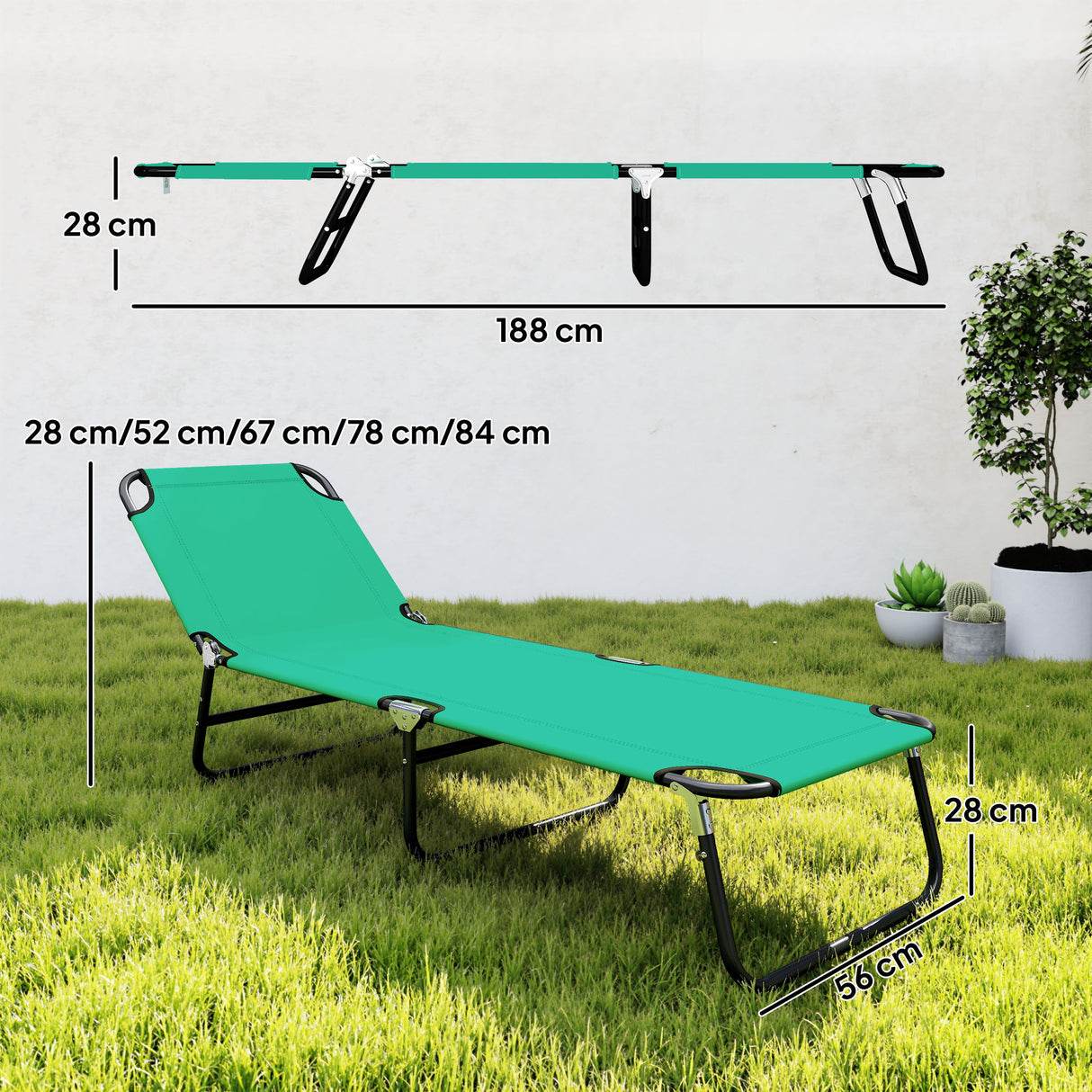 Steel Foldable Garden Sun Lounger With 5-Position Adjustable Backrest - Velmora