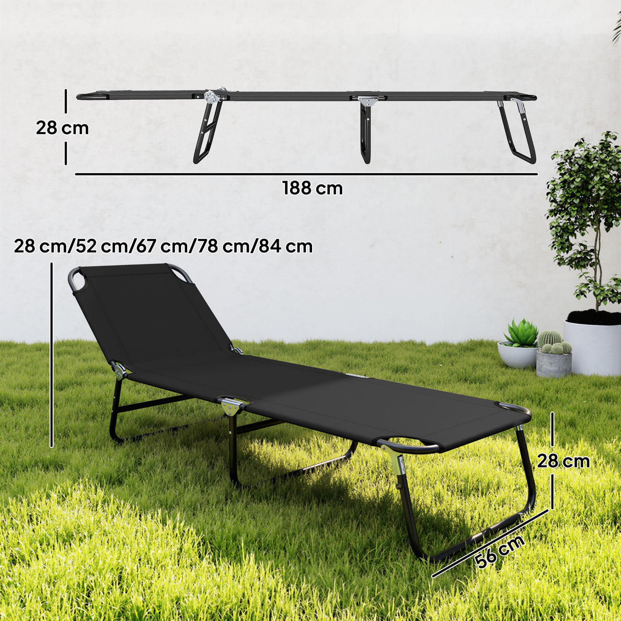 Steel Foldable Garden Sun Lounger With 5-Position Adjustable Backrest - Velmora