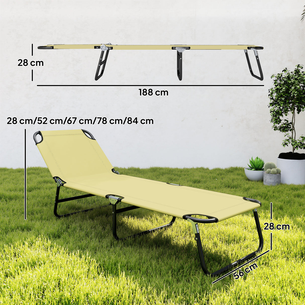 Steel Foldable Garden Sun Lounger With 5-Position Adjustable Backrest - Velmora