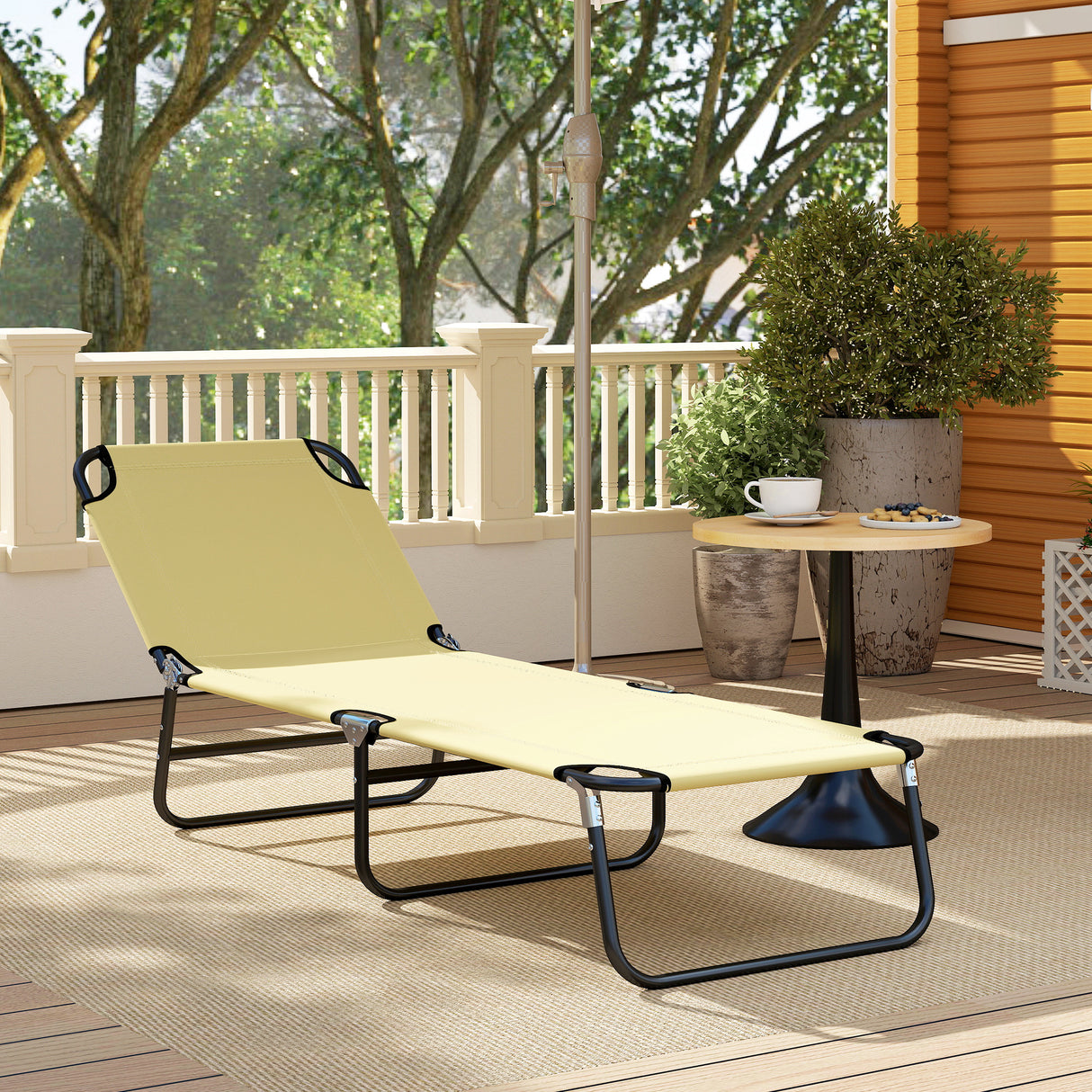 Steel Foldable Garden Sun Lounger With 5-Position Adjustable Backrest - Velmora
