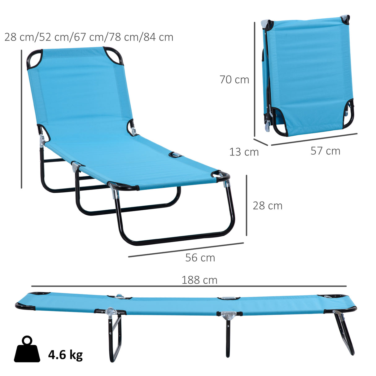 Steel Foldable Garden Sun Lounger With 5-Position Adjustable Backrest - Velmora