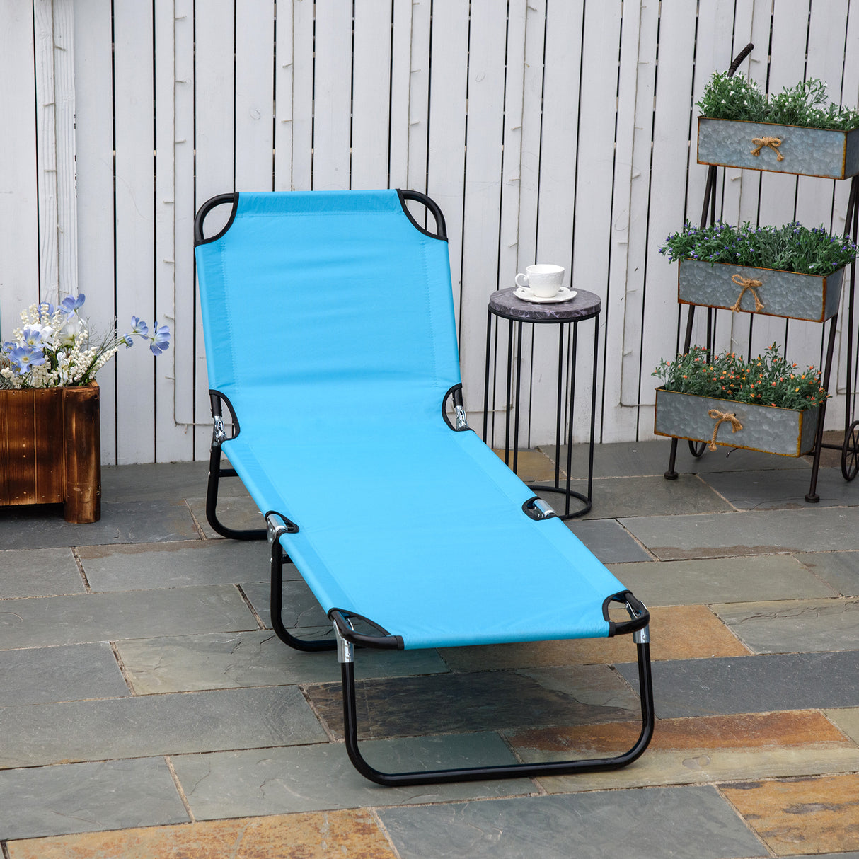Steel Foldable Garden Sun Lounger With 5-Position Adjustable Backrest - Velmora