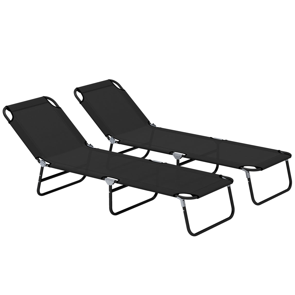 Steel Foldable Garden Sun Lounger in Set of 2 With Adjustable Backrest - Velmora