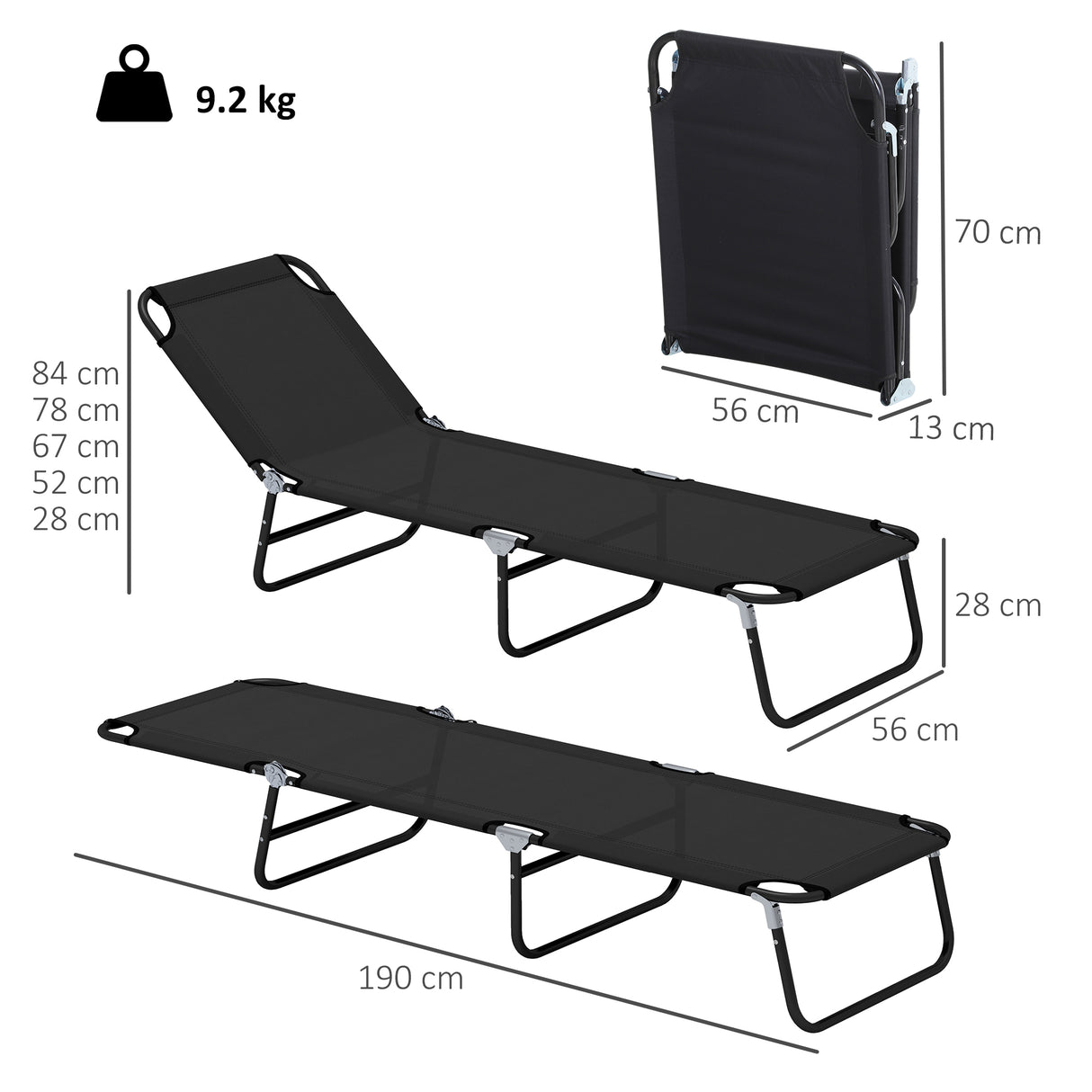 Steel Foldable Garden Sun Lounger in Set of 2 With Adjustable Backrest - Velmora