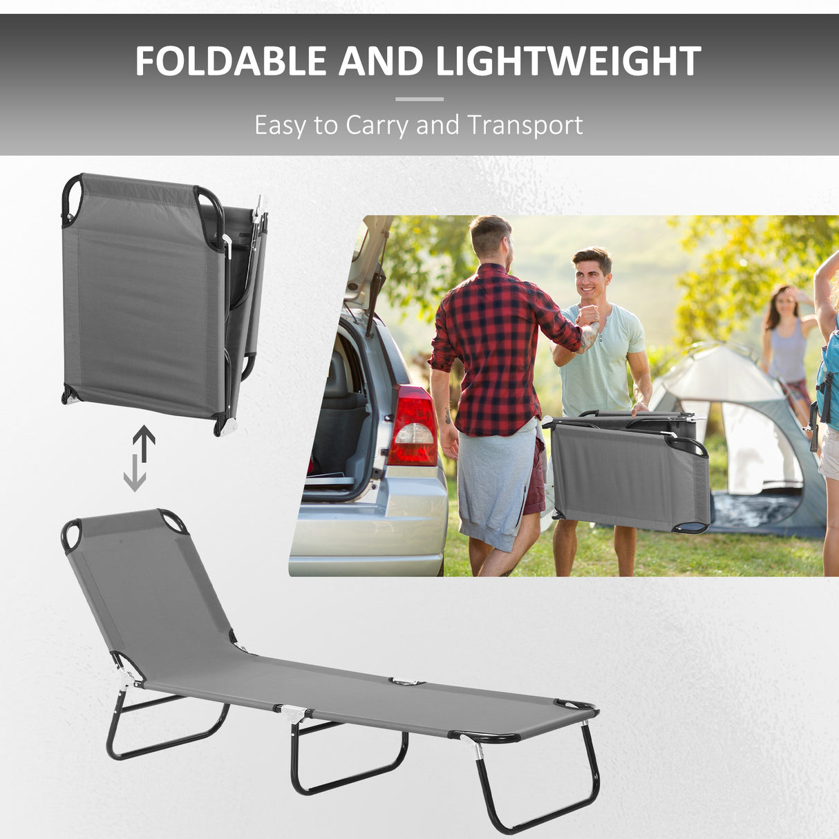 Steel Foldable Garden Sun Lounger in Set of 2 With Adjustable Backrest - Velmora