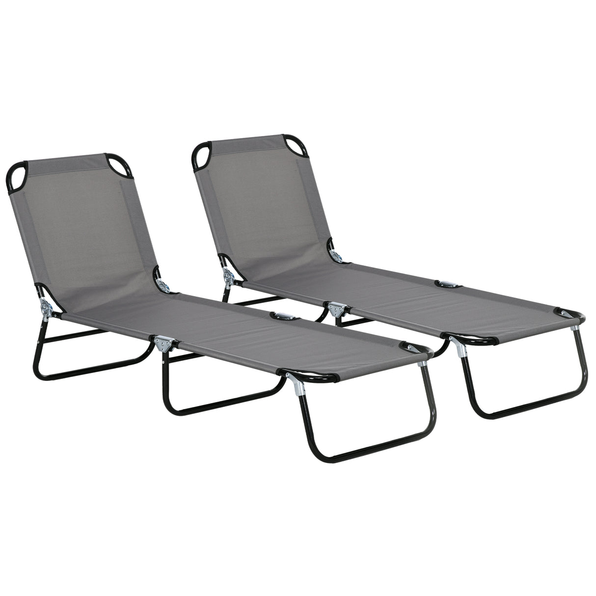 Steel Foldable Garden Sun Lounger in Set of 2 With Adjustable Backrest - Velmora