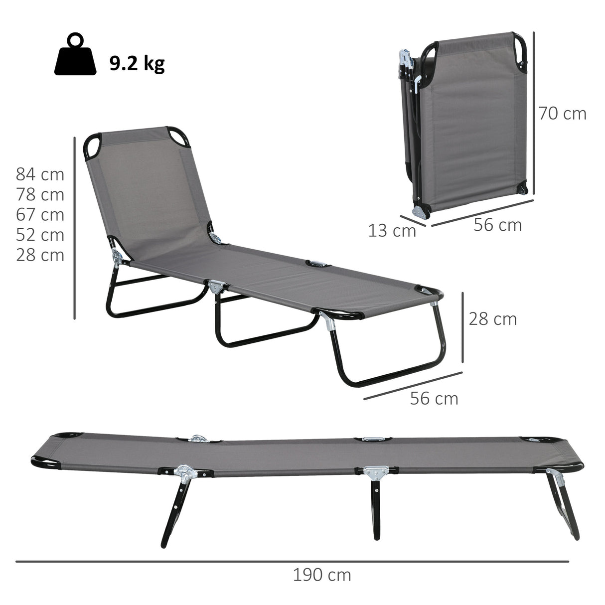 Steel Foldable Garden Sun Lounger in Set of 2 With Adjustable Backrest - Velmora