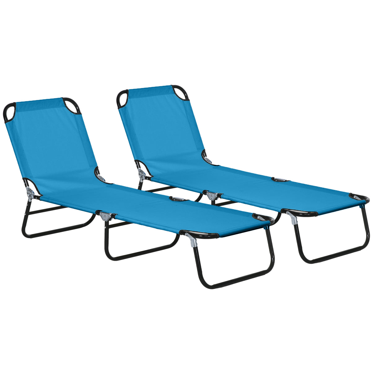 Steel Foldable Garden Sun Lounger in Set of 2 With Adjustable Backrest - Velmora