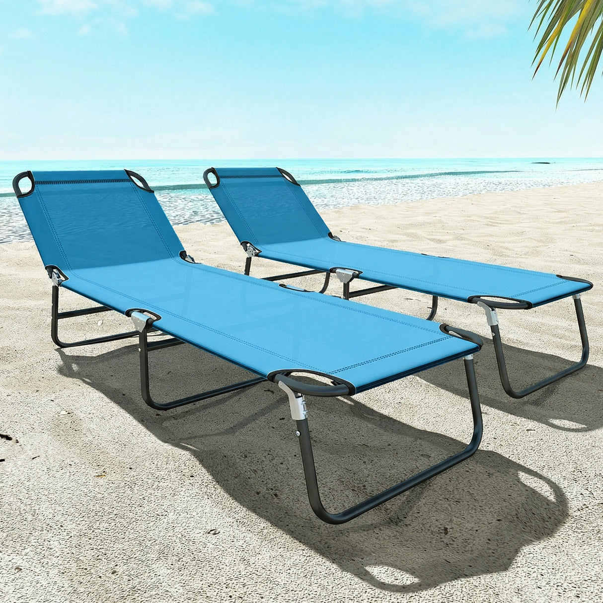 Steel Foldable Garden Sun Lounger in Set of 2 With Adjustable Backrest - Velmora