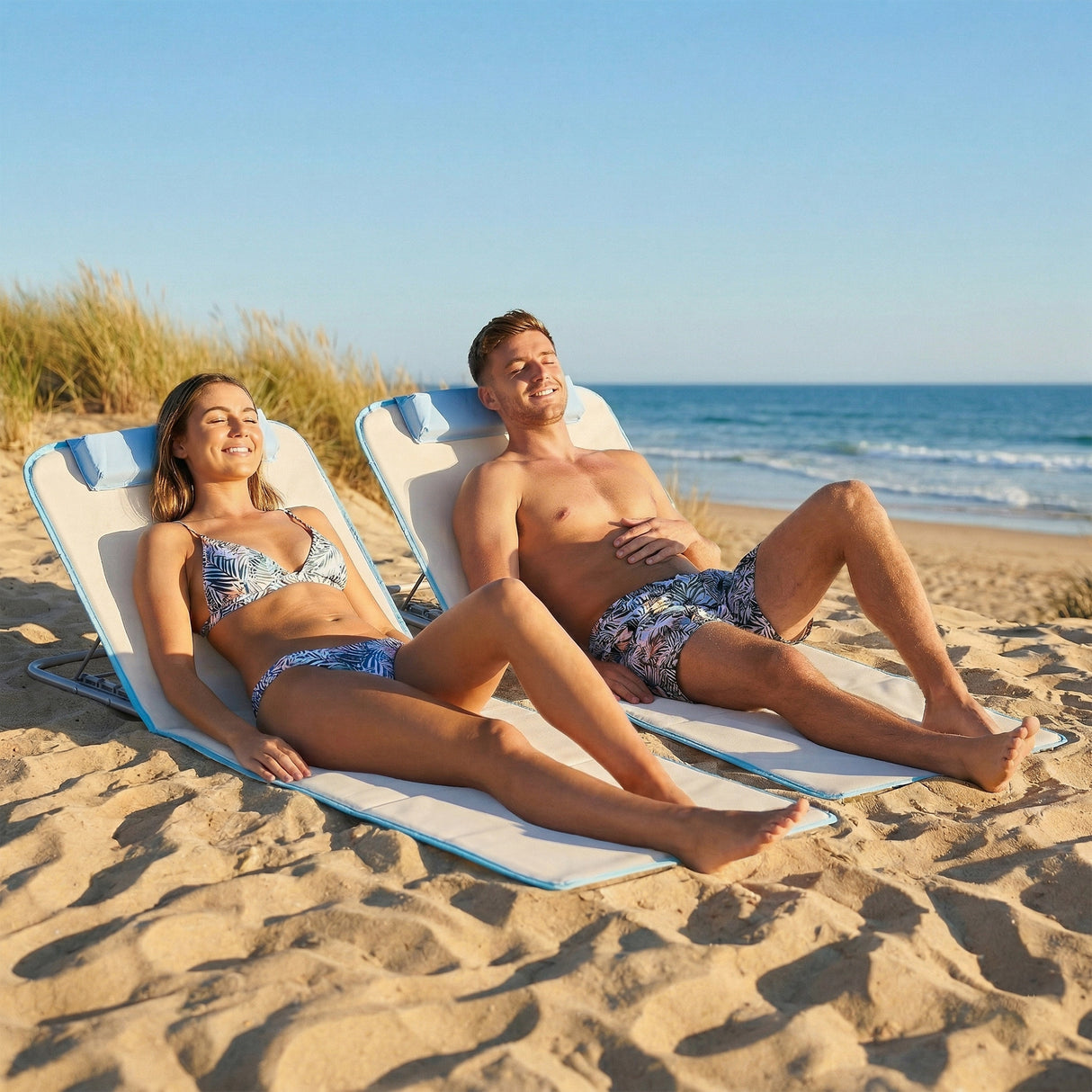 Steel Foldable Lightweight Garden Beach Sun Lounger in Set of 2 - Velmora