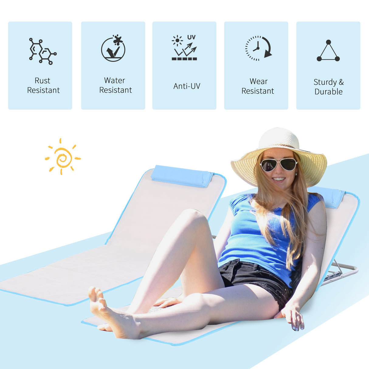 Steel Foldable Lightweight Garden Beach Sun Lounger in Set of 2 - Velmora
