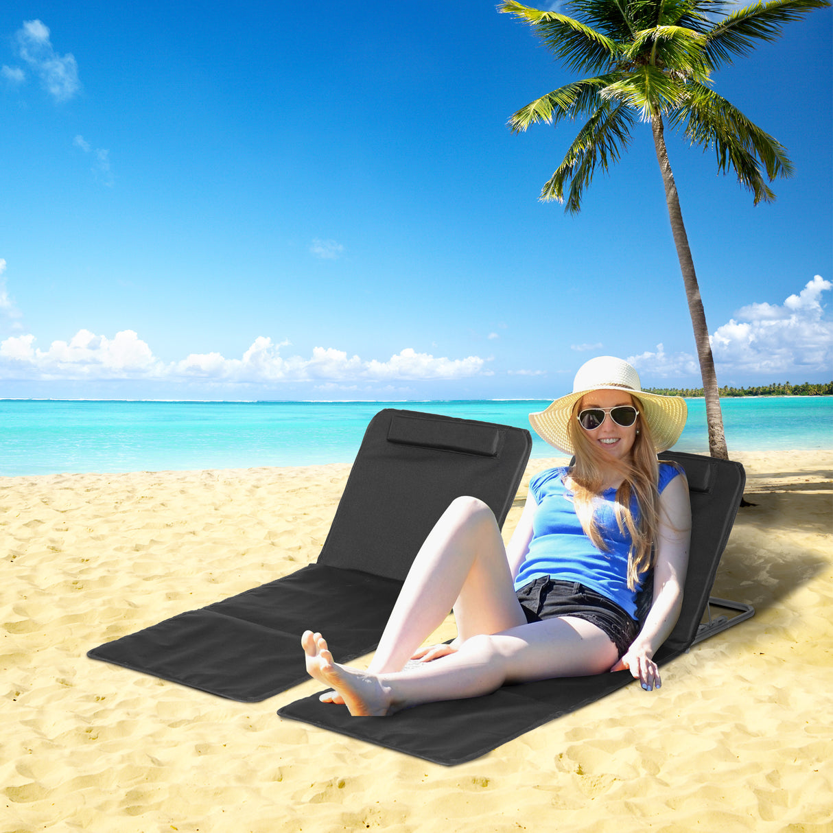 Steel Foldable Lightweight Garden Beach Sun Lounger in Set of 2 - Velmora